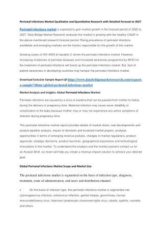 Perinatal Infections Market Qualitative and Quantitative Research with Detailed Forecast to 2027