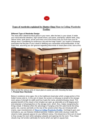 Types of wardrobe explained by Shutter Shop Floor to Ceiling Wardrobe Profiles