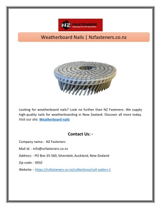 Weatherboard Nails  Nzfasteners.co.nz