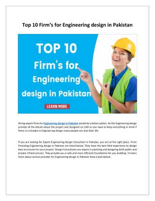 Top 10 Firm’s for Engineering design in Pakistan