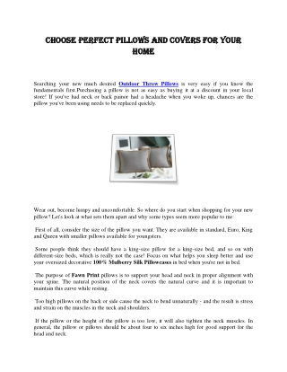 Choose Perfect Pillows and Covers For Your Home