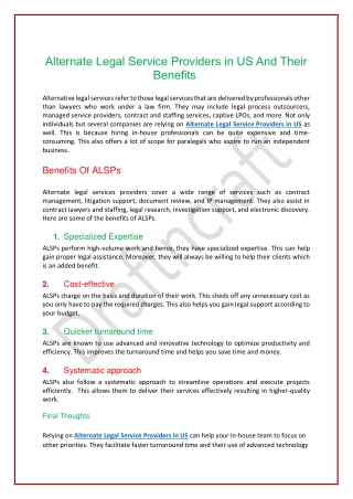 The Various Uses Of Alternate Legal Service Providers in US
