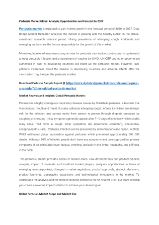 Pertussis Market Global Analysis, Opportunities and Forecast to 2027