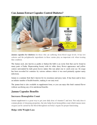 Can Jamun Extract Capsules Control Diabetes