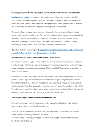 Gynecological Cancers Market Industry Size, Growth, Revenue, Statistics and Forecast to 2027