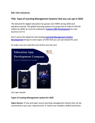 Type of Learning Management Systems that you can opt in 2022