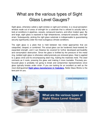 Noble Glass Works -  What are the various types of Sight Glass Level Gauges