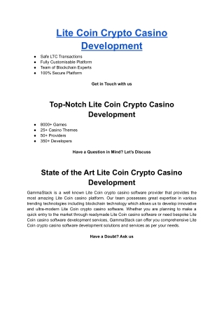 Lite Coin Crypto Casino Development