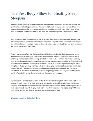 The Best Body Pillow for Healthy Sleep: Sleepsia