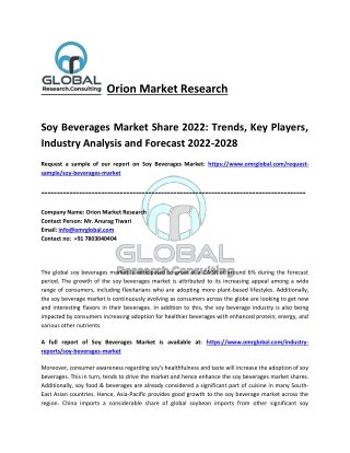 Soy Beverages Market Trends, Future Outlook, Trends and Overview 2022-2028