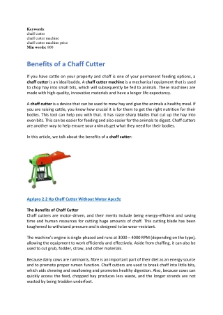 Benefits of a Chaff Cutter