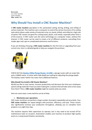 Why Should You Install a CNC Router Machine