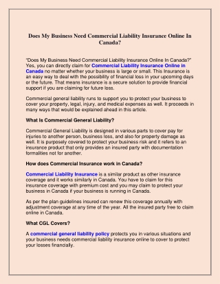 Does My Business Need Commercial Liability Insurance Online In Canada
