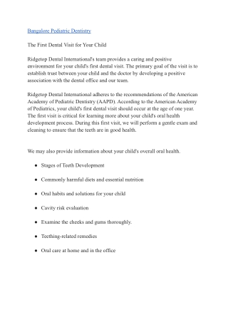 Bangalore Pediatric Dentistry