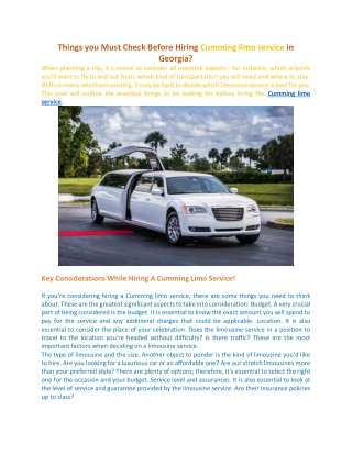 Things you Must Check Before Hiring Cumming limo service in Georgia