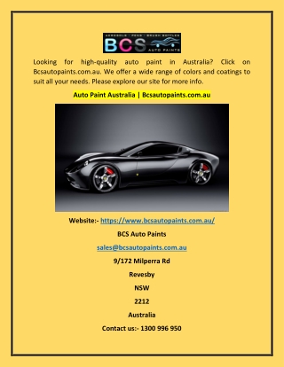 Auto Paint Australia | Bcsautopaints.com.au