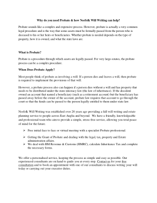 Why do you need Probate & how Norfolk Will Writing can help?