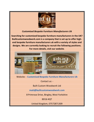 Customised Bespoke Furniture Manufacturers Uk | Builtcustomwoodwork.com