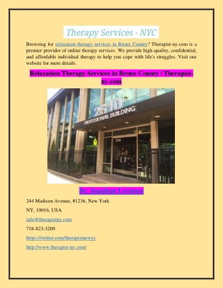 Relaxation Therapy Services in Bronx County | Therapist-ny.com