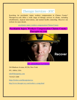 Psychiatric Injury Workers Compensation Clinton County | Therapist-ny.com