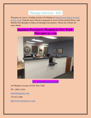 Inpatient Psychiatric Hospital in New York | Therapist-ny.com
