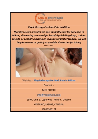 Physiotherapy For Back Pain In Milton Mexphysio.com