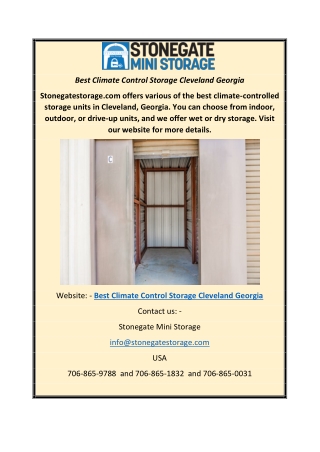 Best Climate Control Storage Cleveland Georgia  Stonegatestorage.com