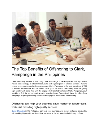 The Top Benefits of Offshoring to Clark, Pampanga in the Philippines