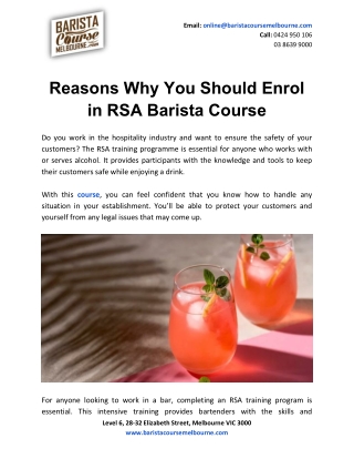 Reasons Why You Should Enrol in RSA Barista Course