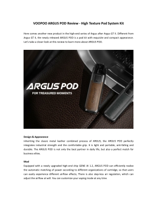 VOOPOO ARGUS POD Review