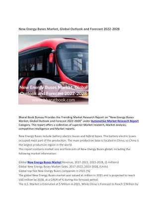 New Energy Buses Market, Global Outlook and Forecast 2022-2028