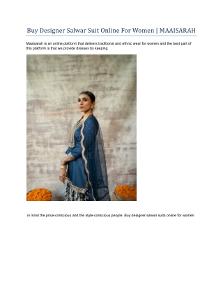 Buy Designer Salwar Suit Online For Women  | MAAISARAH