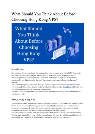 What Should You Think About Before Choosing Hong Kong VPS_