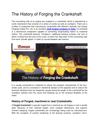 The History of Forging the Crankshaft