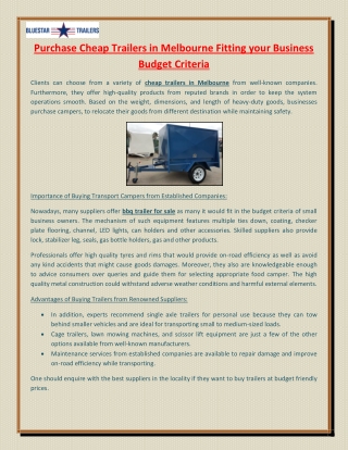 Purchase Cheap Trailers in Melbourne Fitting your Business Budget Criteria