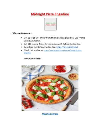 $5 off - Midnight Pizza Engadine Restaurant Menu, NSW