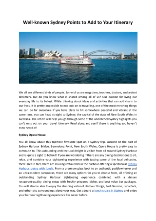 Well-known Sydney Points to Add to Your Itinerary