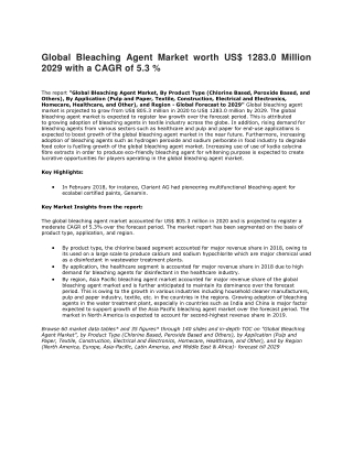 Global Bleaching Agent Market worth US