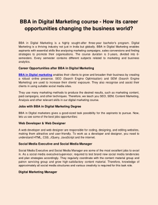 BBA in Digital Marketing course - How its career opportunities changing the business world