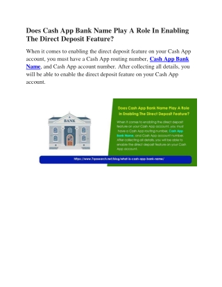 Does Cash App Bank Name Play A Role In Enabling The Direct Deposit Feature?