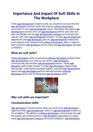 Importance And Impact Of Soft Skills In The Workplace