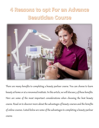 4 Reasons to opt For an Advance Beautician Course