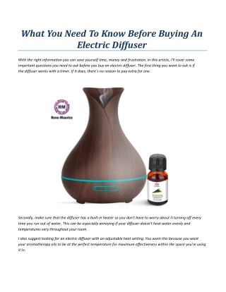 What You Need To Know Before Buying An Electric Diffuser