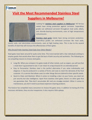 Visit the Most Recommended Stainless Steel Suppliers in Melbourne!