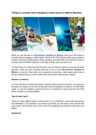 Things to consider when indulging in water sports on Mexico Beaches