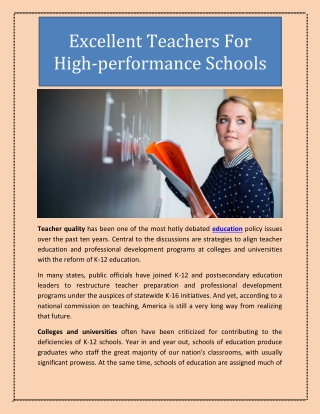 Excellent Teachers For High-performance Schools
