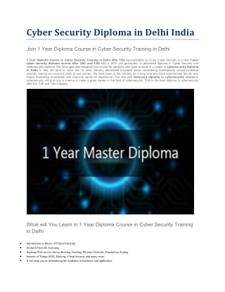 Cyber Security Diploma in Delhi India