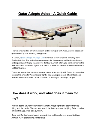 Qatar Adopts Avios - A Quick Guide