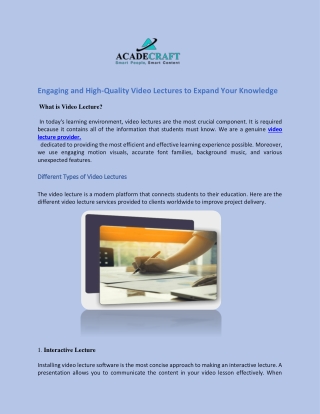 Engaging and High-Quality Video Lectures to Expand Your Knowledge
