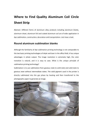 Aluminum Coil Circle Sheet Strip